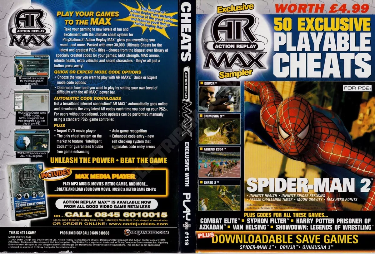 PS2 AR MAX SAMPLER EXCLUSIVE PLAYABLE CHEATS SPIDER-MAN 2 + DOWNLOAD SAVE  GAMES