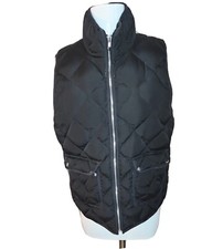 Woolrich Women L Black Duck Down Feather Quilted Puffer Vest Full Zip Sleeveless
