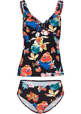 Neu 2-tlg.Set Tankini Gr. 40 Schwarz Floral Damentankini Bademode