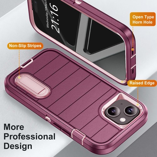 For Apple iPhone 14/14 Plus/14 Pro Max Hybrid Kickstand Case Cover Purple+Pink - Picture 32 of 71