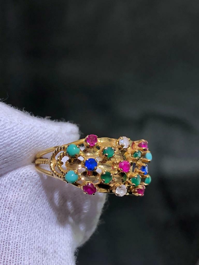 14k Solid Yellow Gold Ruby & Multi Gemstone Hand … - image 8