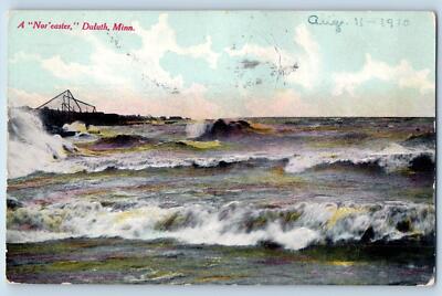 c1910's A Nor'easter Huge Waves Building In Distance Duluth Minnesota Postcard