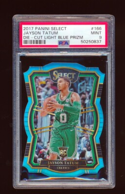 PSA 9 JAYSON TATUM 2017-18 PANINI SELECT DIE-CUT LIGHT BLUE PRIZM  