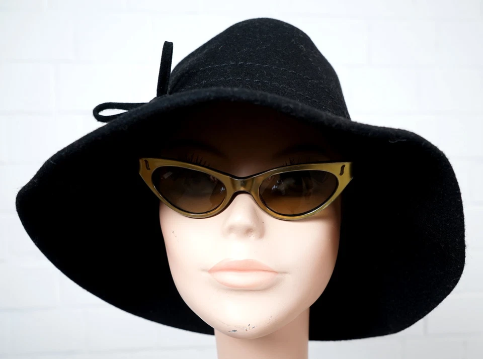 Lunettes de soleil monture élégante France or noir Cat Eye époque rockabilly ... - Photo 3/4