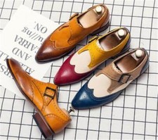 Mens Loafers Brogue Leather Shoes Faux Business Shoes Oxford Pointed toe Slip on