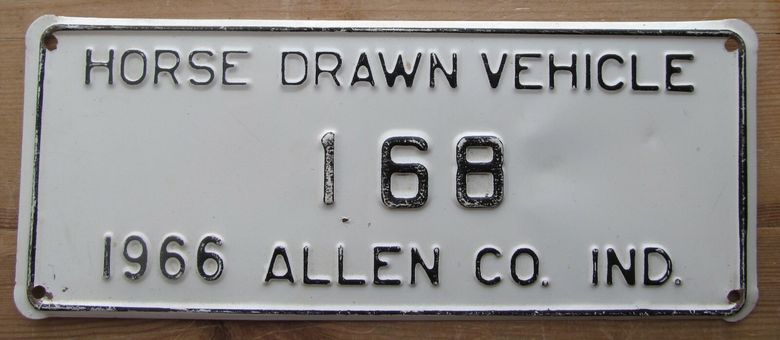 Indiana 1966 ALLEN COUNTY HORSE DRAWN VEHICLE License Plate NICE QUALITY # 168