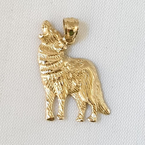 14k Yellow Gold COYOTE WOLF Pendant 