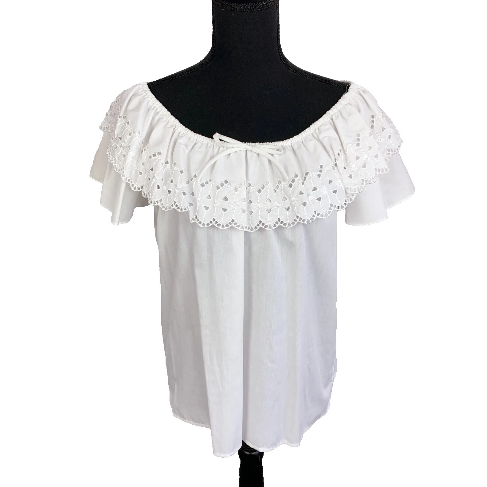 Ethnic/blanco campesina top vintage 1970s para Mujer