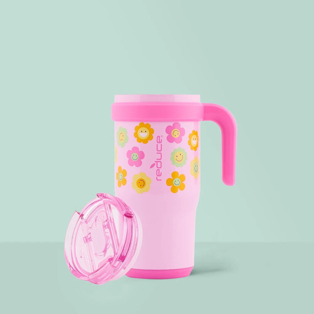 Tumbler with Spill-Proof Straw & Handle. Insulated Stainless Steel 18 oz