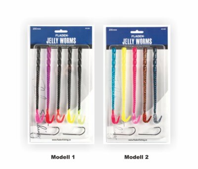 FLADEN Gummiwürmer - Jelly Worms, Länge  200mm 5 Würmern und zwei Haken 5/0