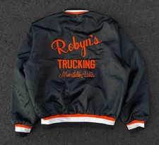 Vintage Chain Stitch Bomber Jacket Robyn's Trucking Large 1980’s Black & Orange
