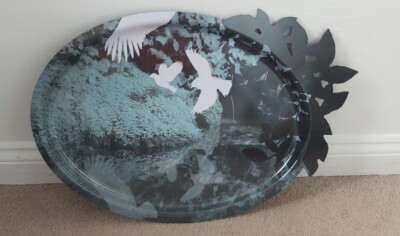 Ibride französischer Designer dekoratives Serviertablett Sammlerstück Ufer Vögel 2006 14 Zoll
