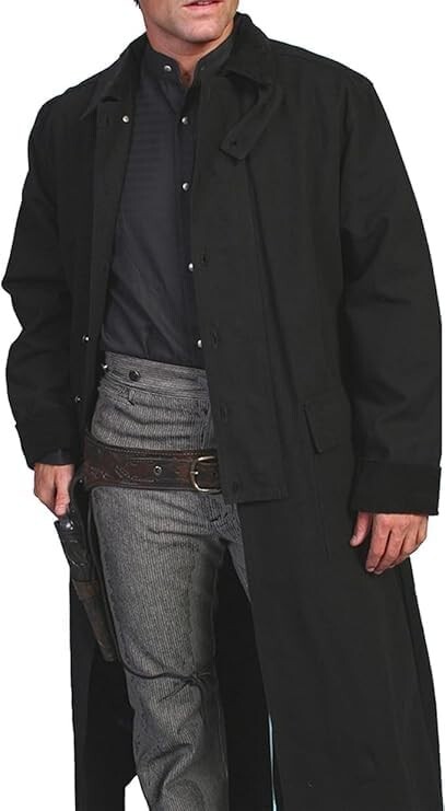 Men's Western Duster Long Cotton Cowboy Coat  