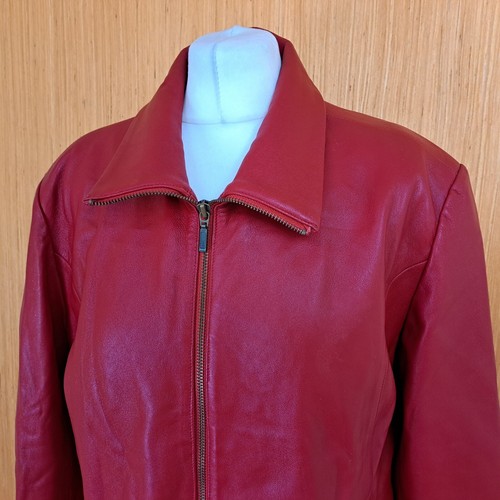 LLD Red Leather Jacket UK 18 Zipped Fitted Soft Feel Collared - Picture 2 of 11