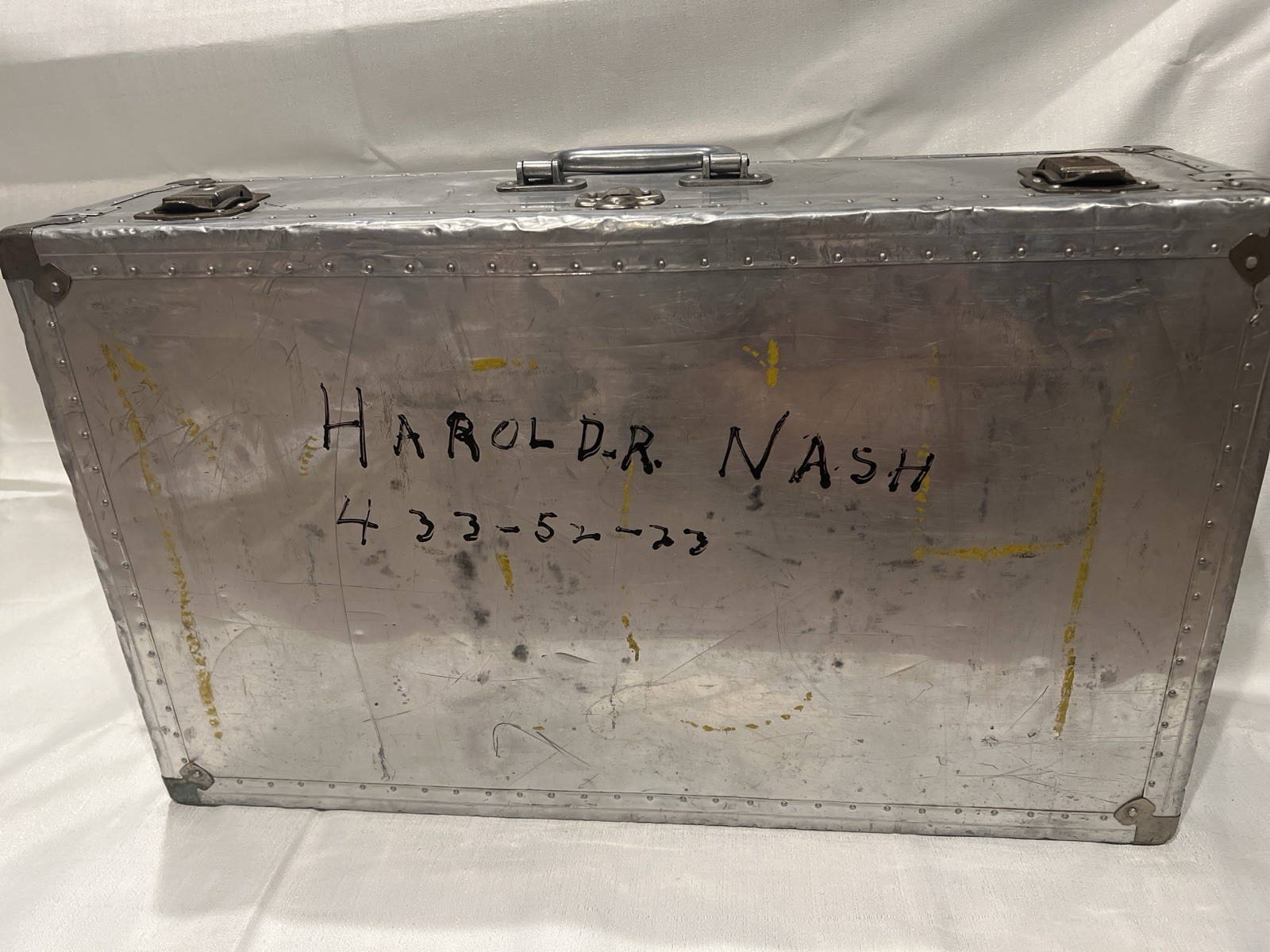 Vintage Aluminum Trunk w/ Pink Satin Interior – Industrial Case – Mid Century