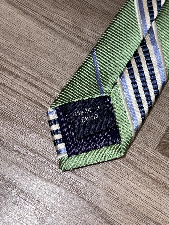 IZOD Tie Mens One Size Green Striped 100% Silk Necktie Classic Formal Business - Image 4 of 4