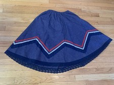 Vintage Little House Creations-Blue Skirt With Ric-Rac And Lace Trim- Lined