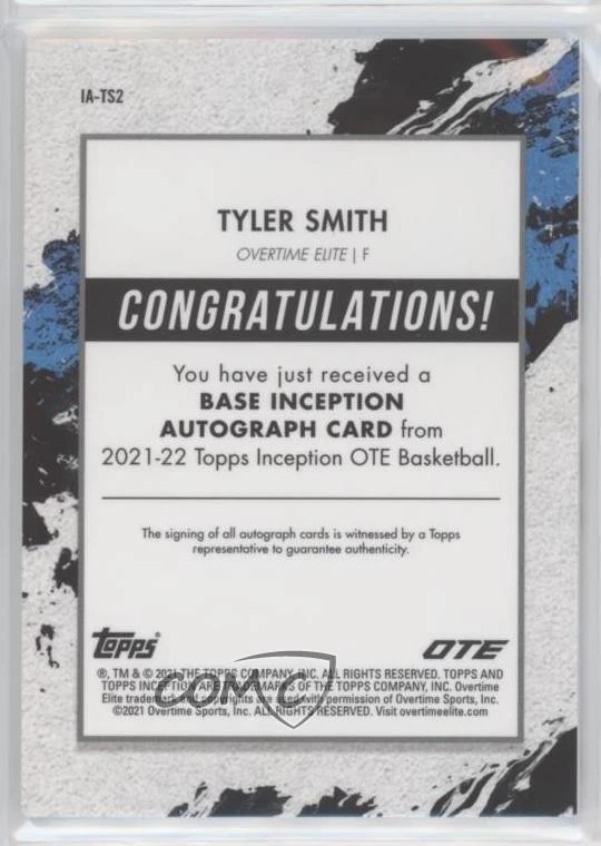 2021-22 Topps Inception OTE Overtime Elite /200 Tyler Smith #IA-TS2 Auto - Image 2 of 2