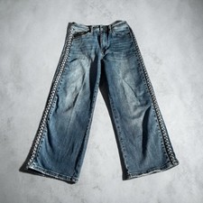 Judy Blue Wide Leg Jeans Womens 3/26 High Rise Braided Side Light Wash Stretch