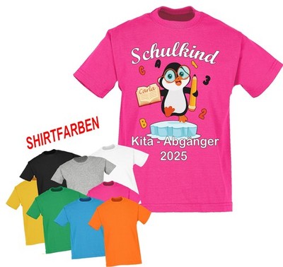 Einschulung T-Shirt mit Namen, Erstklässler Kindergarten Pinguin, Schulkind