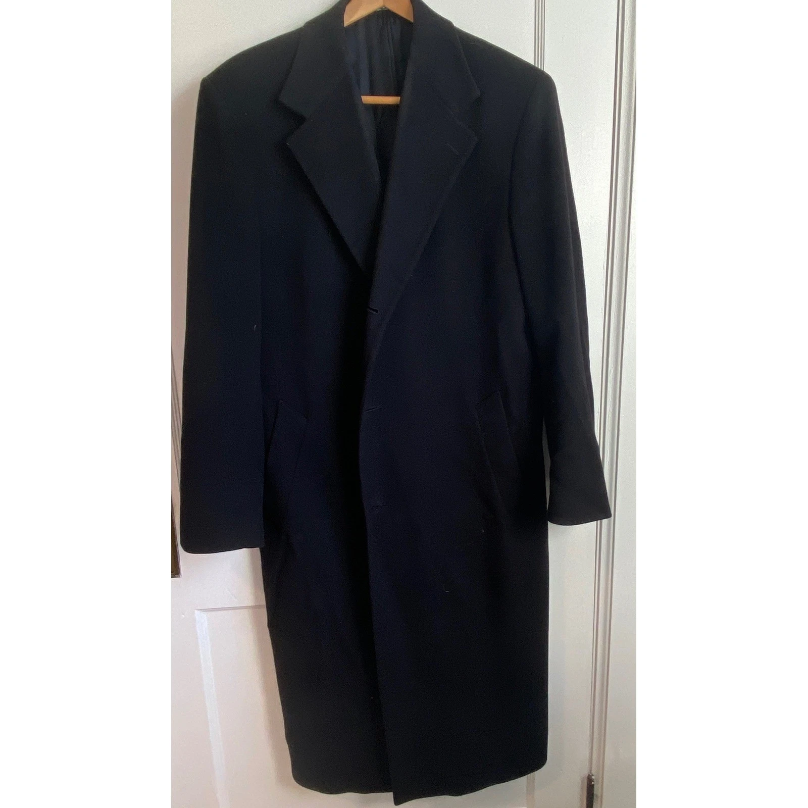 Lands End Mens 40 Regular Black 100% Lambswool Overcoat Made in USA - product detail image 1