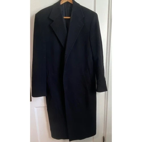 Lands End Mens 40 Regular Black 100% Lambswool Overcoat Made in USA - product listing photo