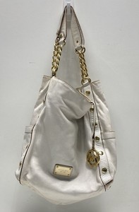 Michael Kors White Studded Leather Chain Shoulder Bag Gold Hardware