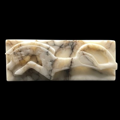 VTG Ural Russian Alabaster Carved Stone Horse Trinket Jewelry Box Relief Sm Chip