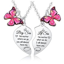 2PCs Heart Matching Pendant Necklace Set - Big Sis Lil Sis Gifts for Christmas