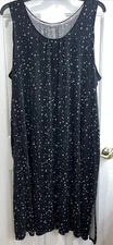 Joyspun Black Nightgown With Stars, 26-28, Side Pockets And Splits At Hem