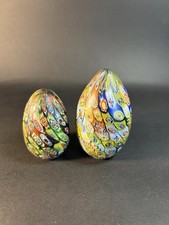 2 Murano Glass Millefiori Egg Shaped Paperwei...