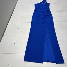 SHEIN Belle Dress Womens 4 Blue One-Shoulder Rhinestone Strap Maxi Slit Evening