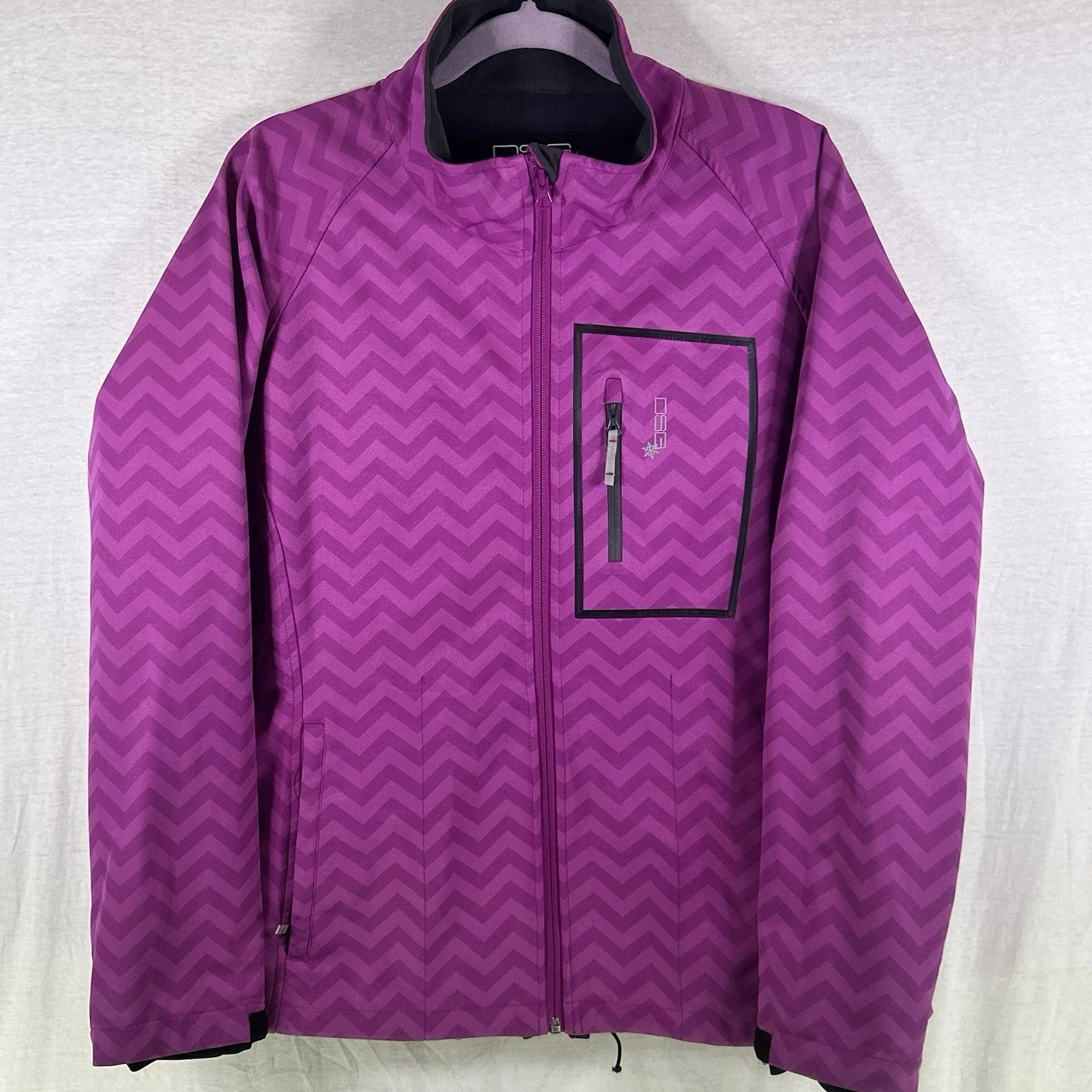 DSG by Divas Snow Gear Ski Snow Jacket Purple Softshell Womens XL Chevron