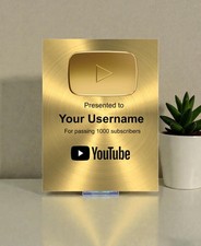YouTube GOLD Customized Play Button Award | 8x10 Photo Plaque | Made of Metal