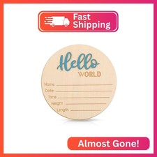 Hello World Newborn Welcome Sign - 5.9 Inch Wooden Baby Name Birth Announcement