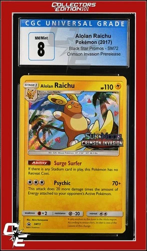 SM Black Star Promo Alolan Raichu SM72 Crimson Invasion Prerelease CGC 8