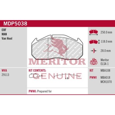 Bremsbelagsatz Scheibenbremse BRAKE PAD KIT MERITOR MDP5038 ERF MAN VAN HOOL