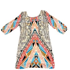 Hello Miss Dress Boho-Aztec Print 3/4 Sleeve Full Back Zip  Size Small