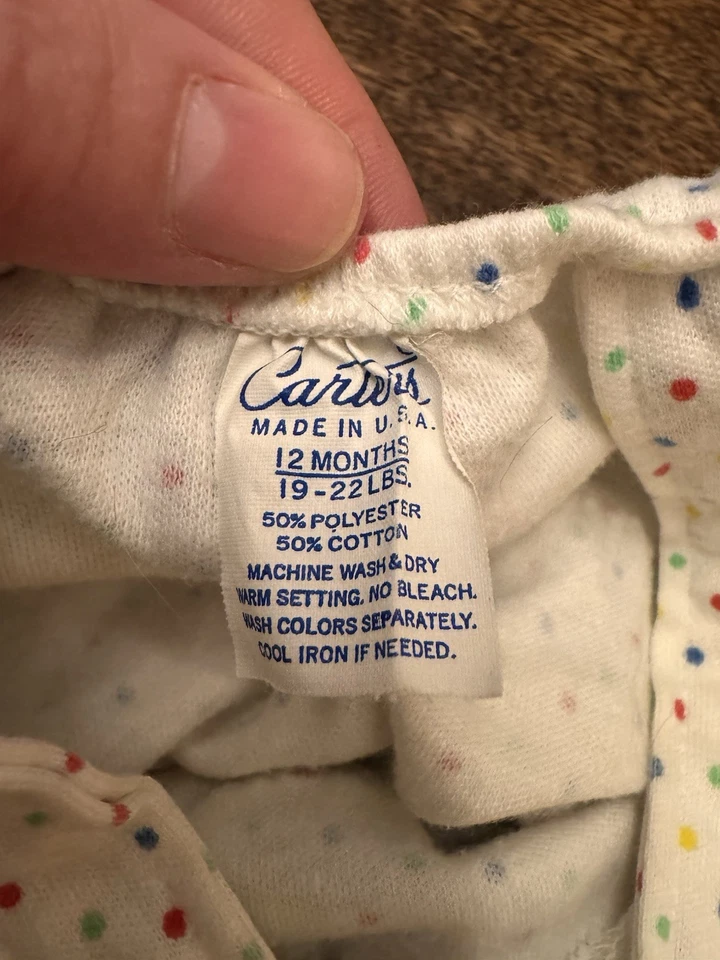 Mono mameluco vintage Carters con volantes lunares blancos 12 meses niñas Foto 3 de 4