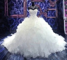 Beaded Ball Gowns Wedding Dresses Princess Gown Sweetheart Ruffles Cathedral