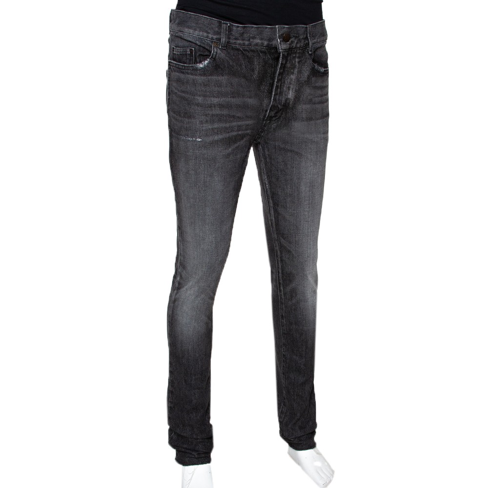 Jeans Saint Laurent Paris grigio antracite denim bordo grezzo bordo grezzo M