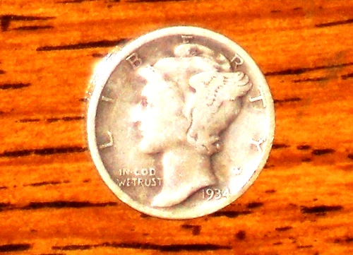 1934-D  SILVER MERCURY DIME - GRADES "VERY GOOD"