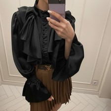 Rüschenbluse schwarz satin optik bluse rüsc...