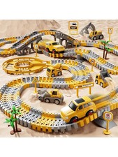 236 PCS Race Tracks Toy Set w/ 6 Mini Construction Cars For Kids