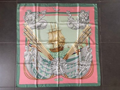 Hermès Seidentuch Zephyr / 90 / Rosa und Grün / Boot