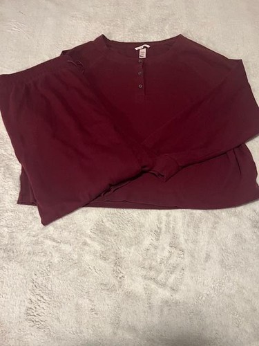 Victoria's Secret Pajama Set Womens XXL Burgundy Thermal Henley Jogger Lounge - Picture 4 of 15