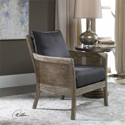 Uttermost Encore Coastal Fabric and Wood Arm Chair in Dark Gray - Picture 8 of 10