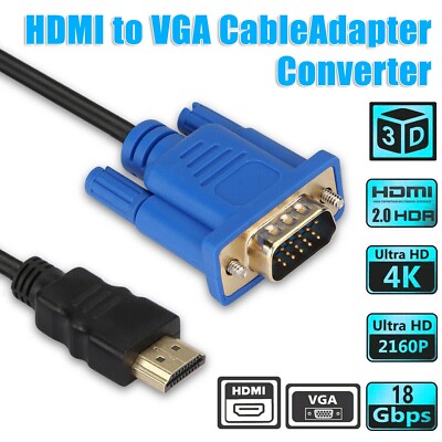 6ft HDMI Male to 15 Pin VGA Male Video Adapter Cable for PC DVD 1080p TV HDTV