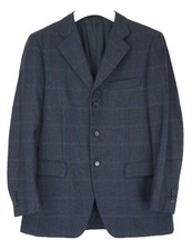 SARTORIA Loro Piana Blazer Men's EU 52 Wool Plaid Notch Lapel Blue