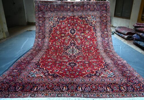 Tappeto floreale vintage zona caucasica 8x11 piedi rosso annodato a mano tappeto in lana orientale - Foto 1 di 16
